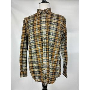 St John's Bay Shirt Mens XL Long Sleeve Button Down Brown Plaid Mountain Print